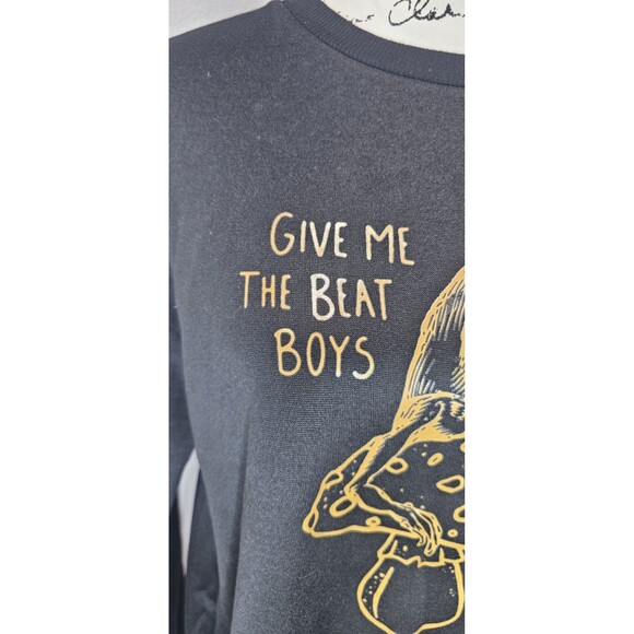 Frog & Mushroom Give Me The Beat Boys Print Crew Neck Sweatshirt Black Size L - Picture 2 of 12